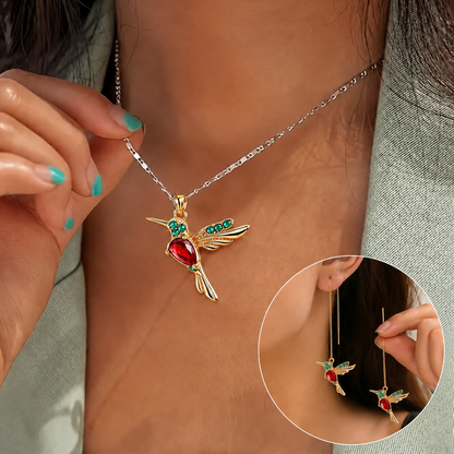 🍀 Last Day: 60% OFF!! | CZTICLE® 🦜2026 Brand-New Upgrade 💥 Exquisite Red Agate Hummingbird Necklace  with Bonus Earrings