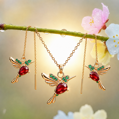 🍀 Last Day: 60% OFF!! | CZTICLE® 🦜2026 Brand-New Upgrade 💥 Exquisite Red Agate Hummingbird Necklace  with Bonus Earrings