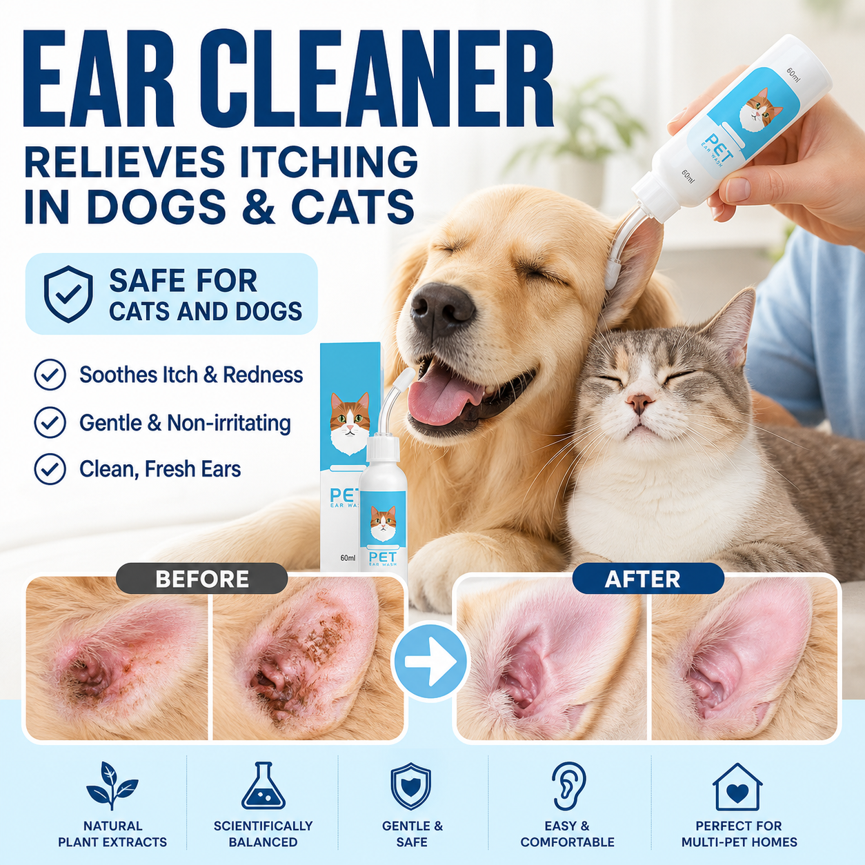 🔥Buy two get one free for a limited time!🔥 🐱Hudros®  Ear cleaner to relieve ear itching in dogs and cats🐶