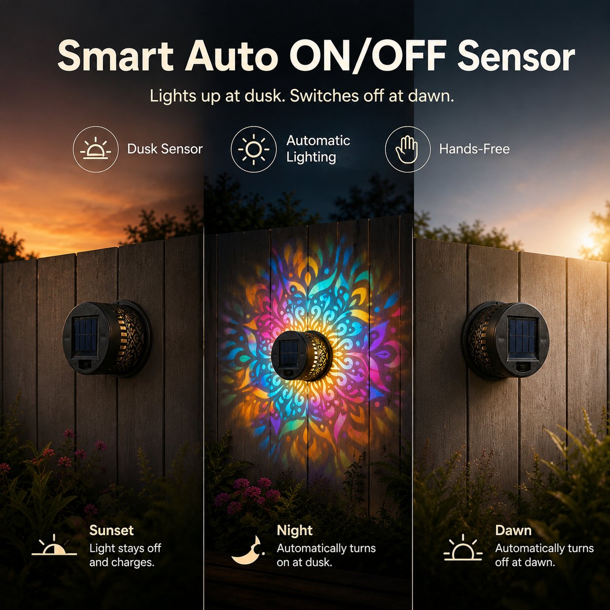 𝑺V𝑶ZK® Solar Mandala Wall Light Outdoor Garden Fence Projector Lamp Patio Ambient Decor
