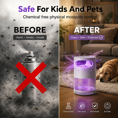 🔥 𝑺V𝑶ZK®Quiet UV Mosquito Trap – Chemical-Free & Safe for Kids & Pets🦟