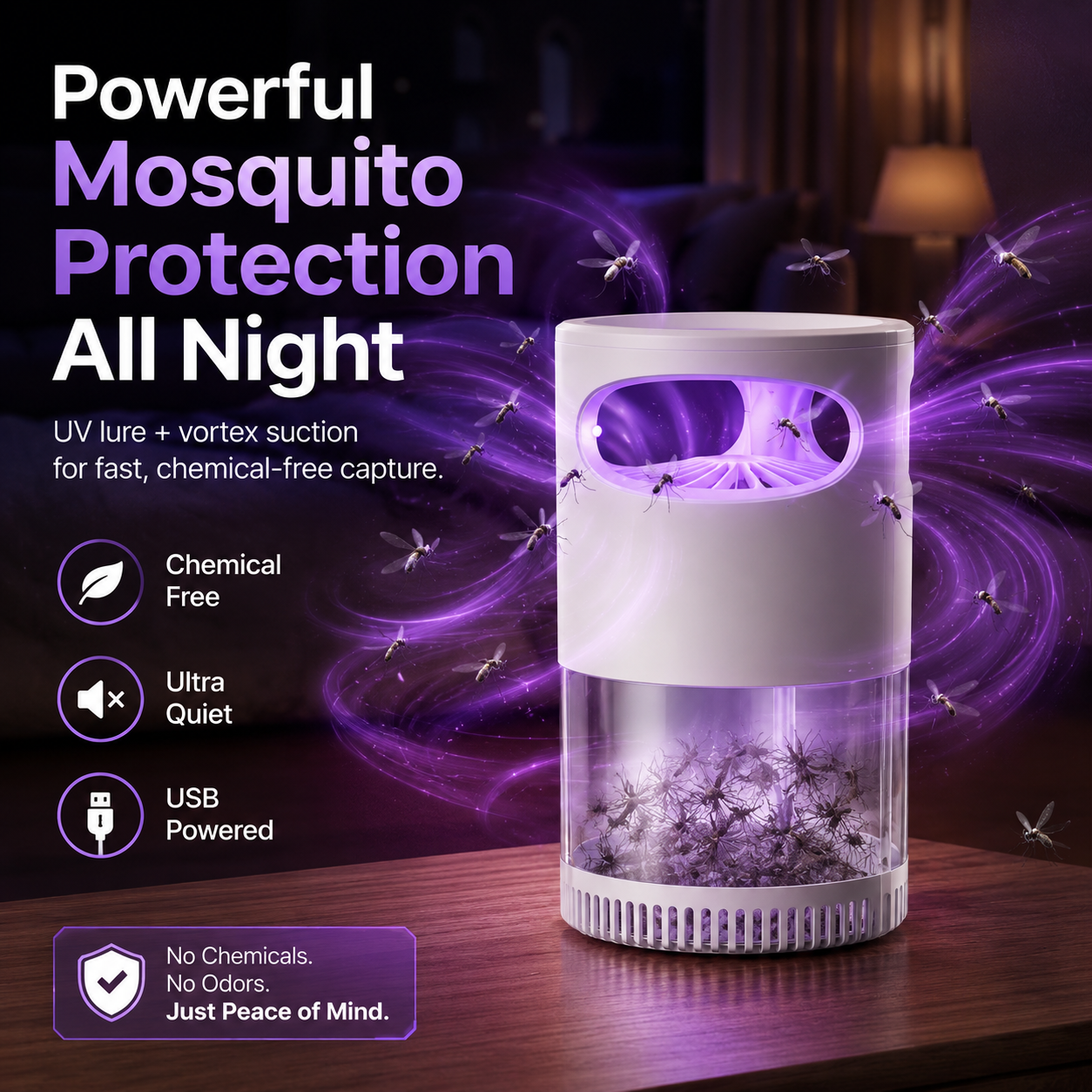 🔥 𝑺V𝑶ZK®Quiet UV Mosquito Trap – Chemical-Free & Safe for Kids & Pets🦟