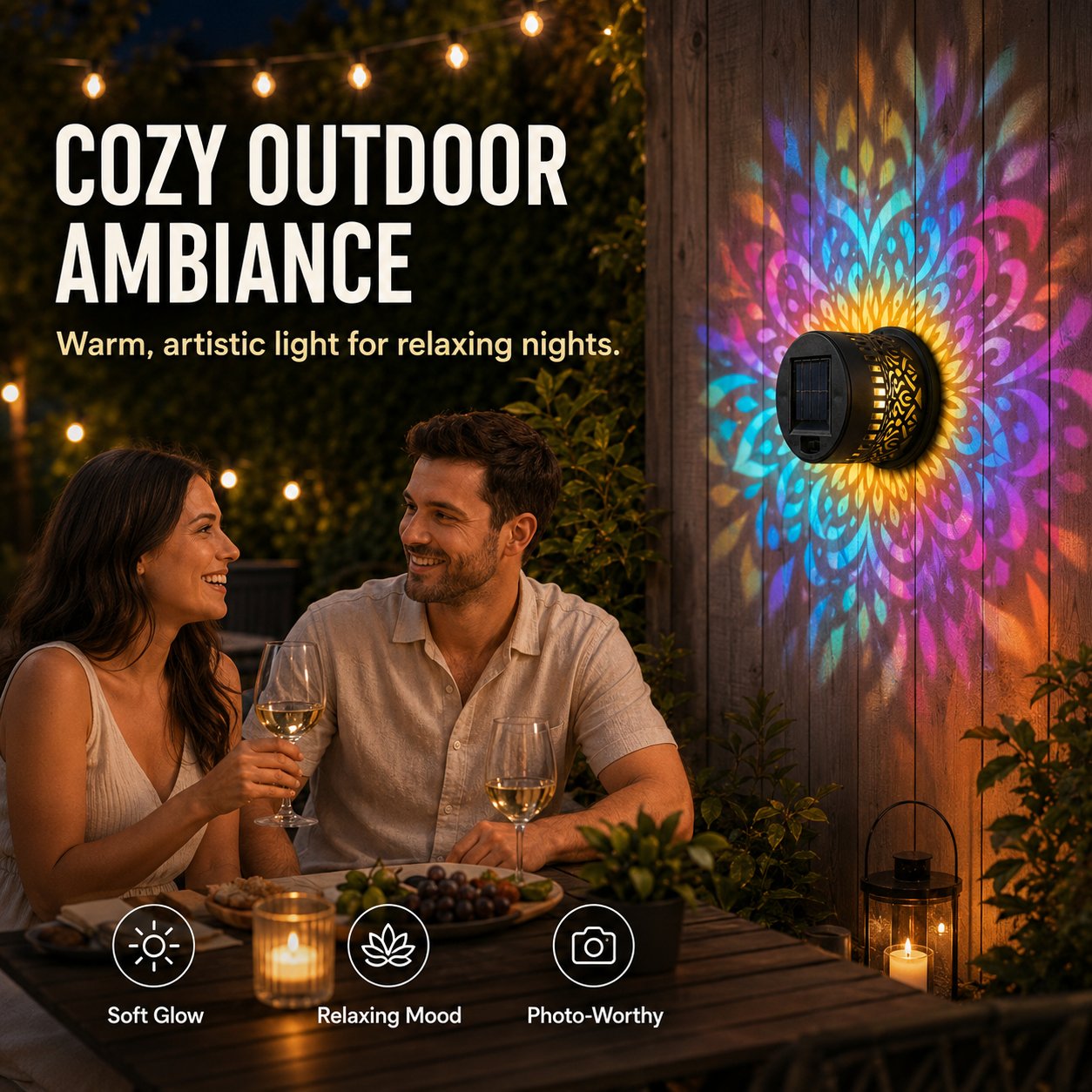 𝑺V𝑶ZK® Solar Mandala Wall Light Outdoor Garden Fence Projector Lamp Patio Ambient Decor
