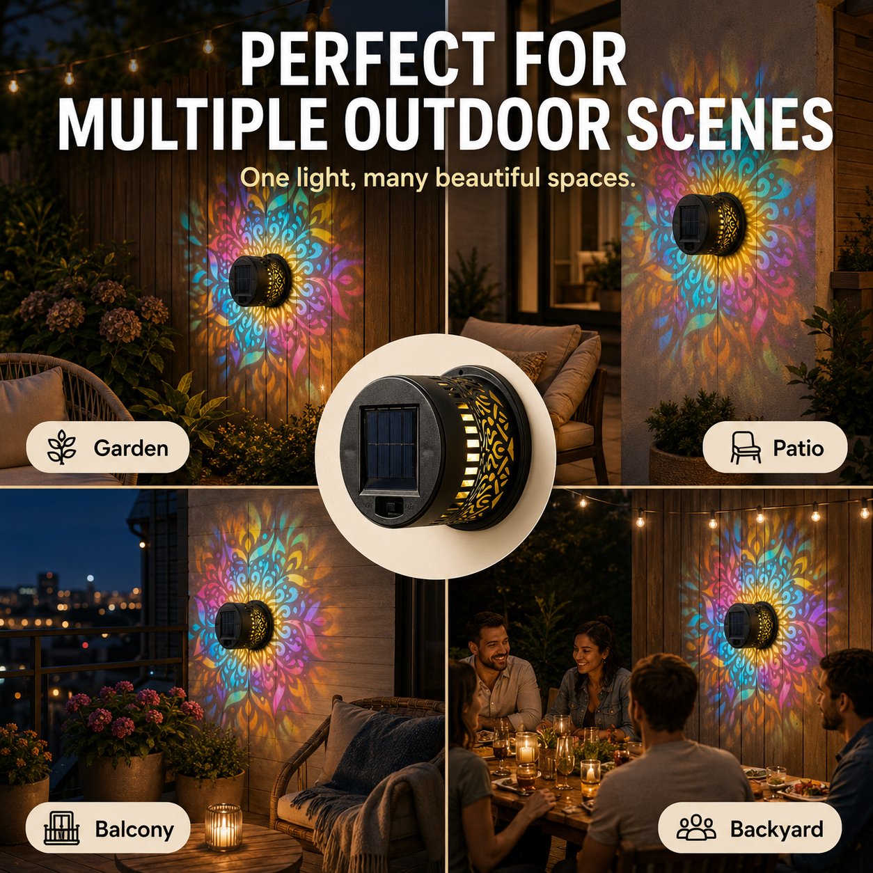 𝑺V𝑶ZK® Solar Mandala Wall Light Outdoor Garden Fence Projector Lamp Patio Ambient Decor