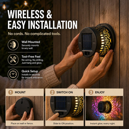 𝑺V𝑶ZK® Solar Mandala Wall Light Outdoor Garden Fence Projector Lamp Patio Ambient Decor